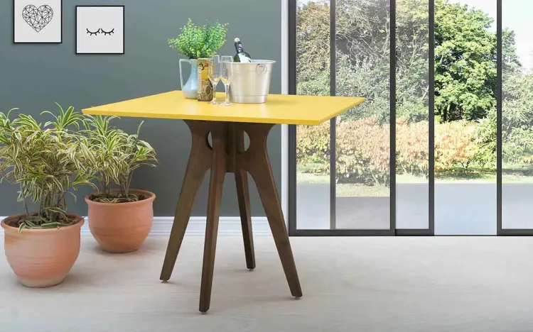 MESA 4 CADEIRAS QUADRADA BIANCHI 90X790X7CM NOGUEIRA E AMARELO