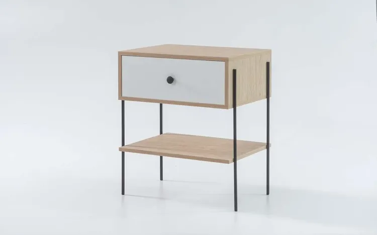 MESINHA CABECEIRA MDF NASH MDF CARVALHO COM BRANCO E PÉS METAL 52X37X60 CM