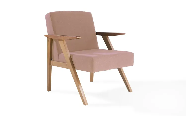 POLTRONA PARA QUARTO ESTOFADA COR ROSA THÉO VERNIZ AMENDOA TEC.169B 63x71x83 CM