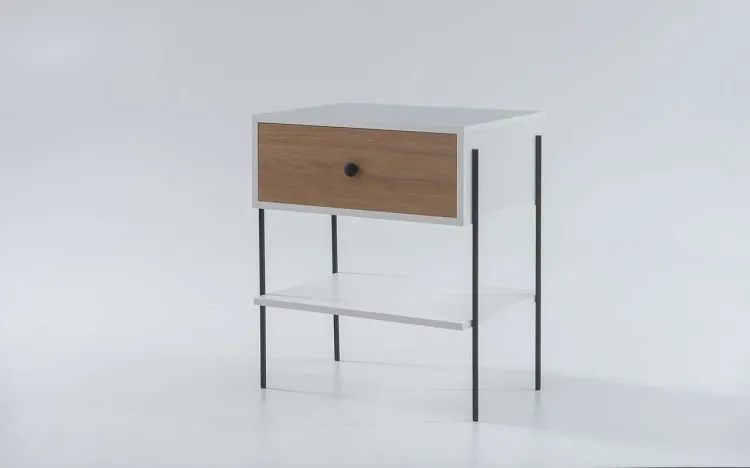 MESINHA LATERAL BRANCA NASH MDF BRANCO COM DUAL E PÉS METAL 52X37X60 CM