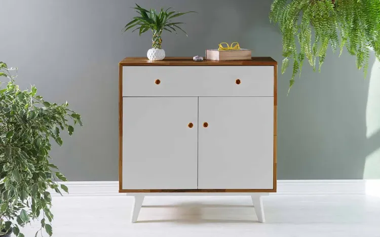 BALCÃO COM GAVETA E 2 PORTAS CELESTE PUXADOR BOLINHA CAPUCCINO E BRANCO 90X40X98 CM