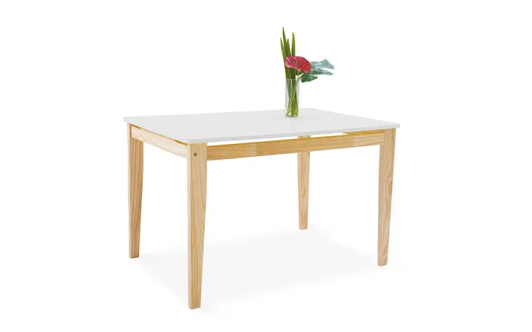 MESA DE COZINHA DE MADEIRA TUCUPI ACABAMENTO STAIN NATURAL E LACA BRANCO 120X80X76CM