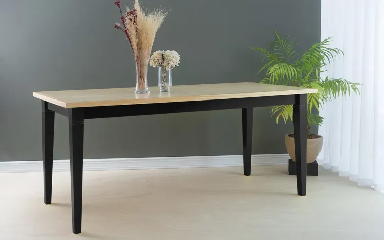MESA PARA JANTAR MADEIRA FRISO 180X80X75 CM TAMPO NATURAL PÉS LACA PRETO
