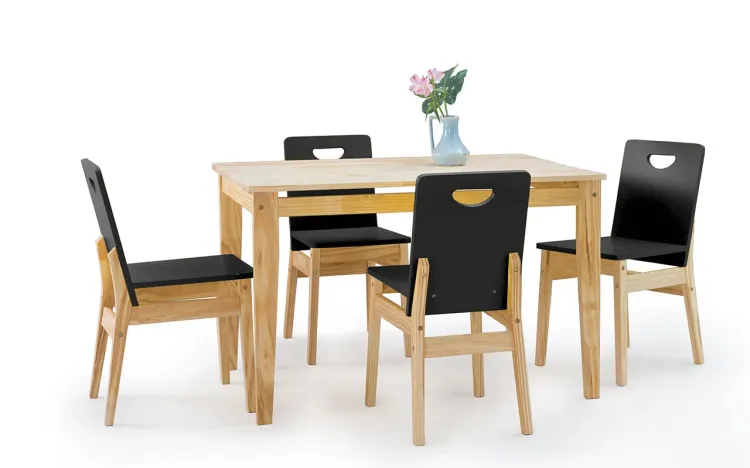 MESA COM CADEIRAS TUCUPI ACABAMENTO NATURAL E LACA PRETO 120CM