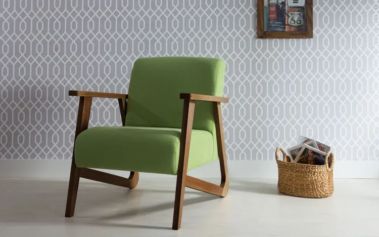 POLTRONA PARA QUARTO POLTRONA INDIVIDUAL DE MADEIRA ESTOFADA COR VERDE VERNIZ CAPUCCINO TEC.942 LIS 72X81X81 CM