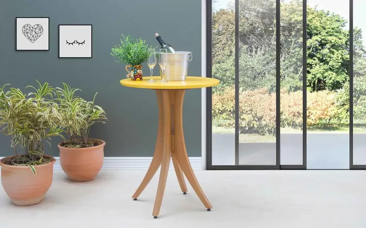 MESA PARA JANTAR PEQUENA REDONDA JULIETTE 60X77CM JATOBÁ E AMARELO