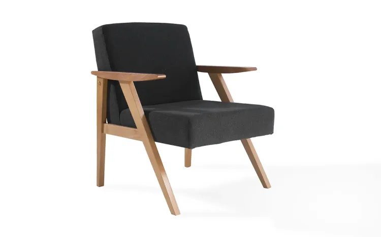 POLTRONA MODERNA THÉO COR PRETA VERNIZ AMENDOA TEC.999 63x71x83 CM