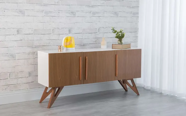 BALCÃO BUFFET 3 PORTAS PARA SALA DE JANTAR FREDDIE BRANCO COM FREIJÓ E JATOBÁ 135x35x64,7 CM