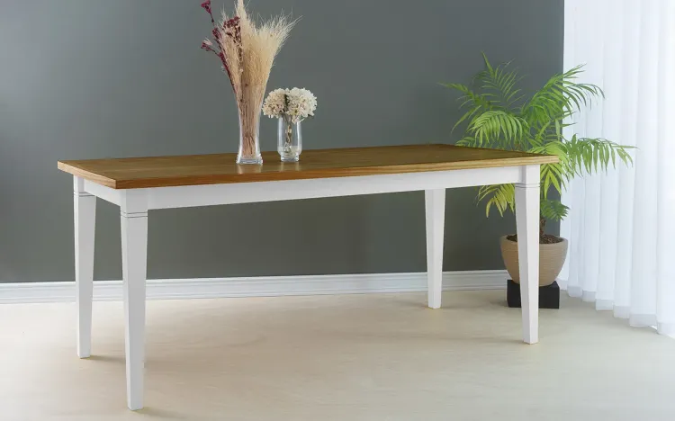 MESA DE JANTAR MADEIRA PARA 10 LUGARES FRISO 180X80X75 CM TAMPO CAPUCCINO PÉS LACA BRANCO