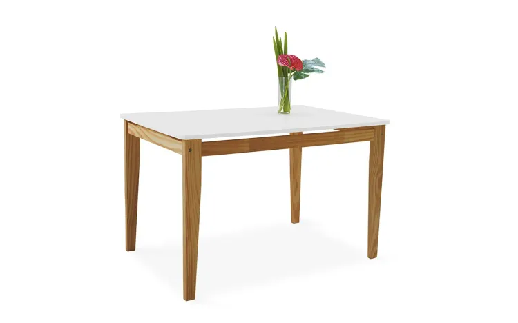 MESA PARA SALA DE JANTAR TUCUPI ACABAMENTO STAIN NOZES E LACA BRANCO 120X80X76CM