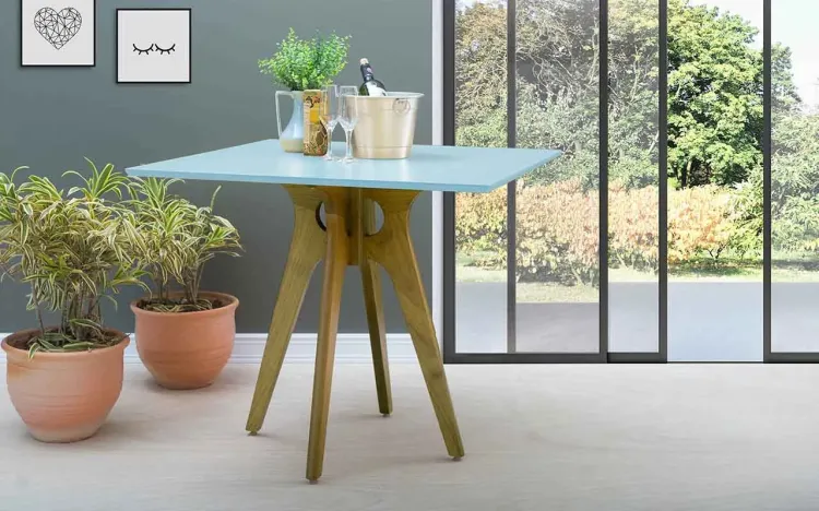 MESA PARA JANTAR QUADRADA BIANCHI 90X90X77CM AMÊNDOA E AZUL BEBÊ
