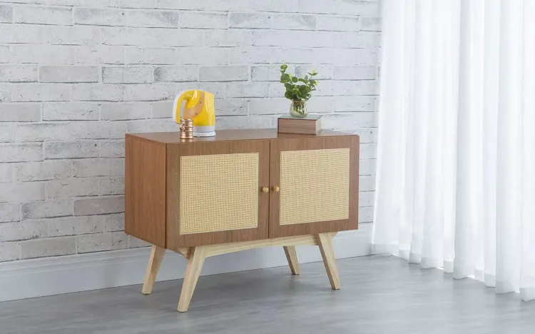 BALCÃO BUFFET 2 PORTAS DE PALHINHA PARA SALA DE JANTAR DOLORES FREIJÓ E TAEDA 90x35x64,7 CM