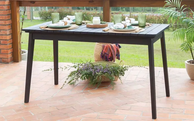 MESA PARA ÁREA GOURMET DE MADEIRA HOLZ 134X70X76 CM COR PRETA