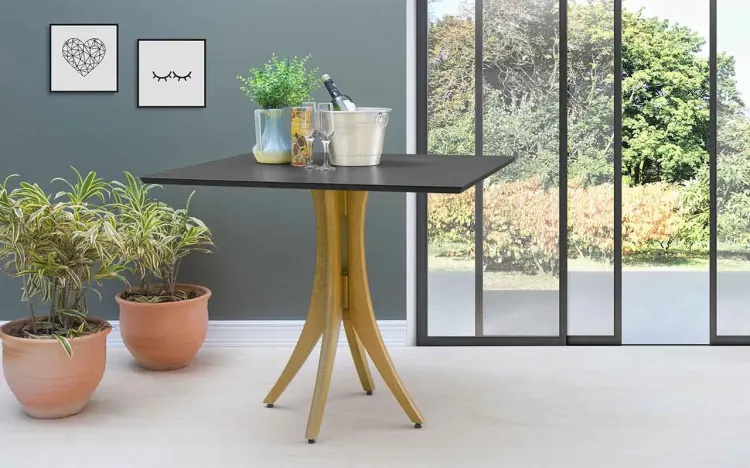 MESA DE JANTAR PRETA QUADRADA JULIETTE 90X90X77CM AMÊNDOA E PRETO