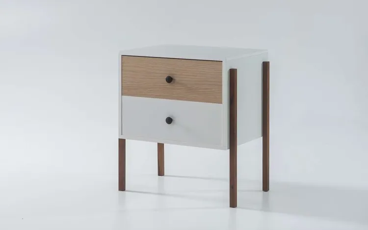 MESA LATERAL COM 2 GAVETAS NASH MDF BRANCO COM CARVALHO E PÉS IMBUIA 54X37X60 CM