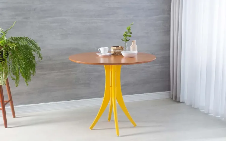 MESA DE JANTAR 4 CADEIRAS REDONDA JULIETTE 90X77CM JATOBÁ E AMARELO