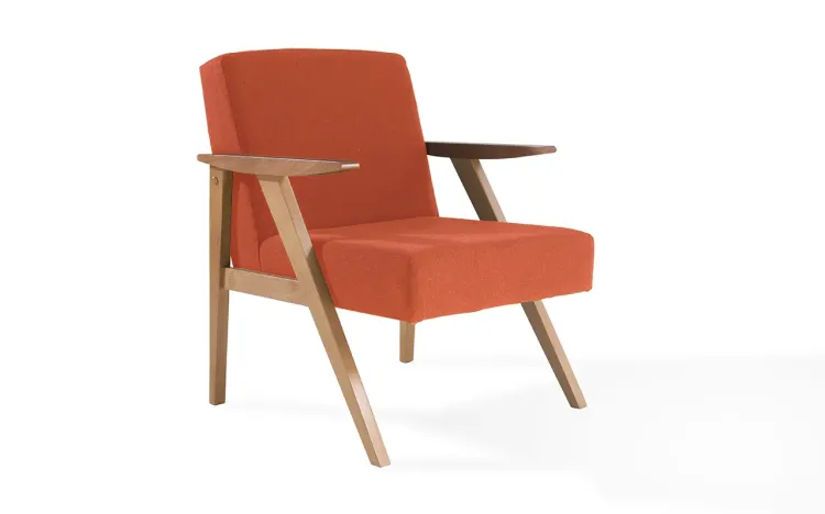 POLTRONA PARA QUARTO ESTOFADA COR SALMÃO THÉO VERNIZ AMENDOA TEC.918 - 63x71x83 CM