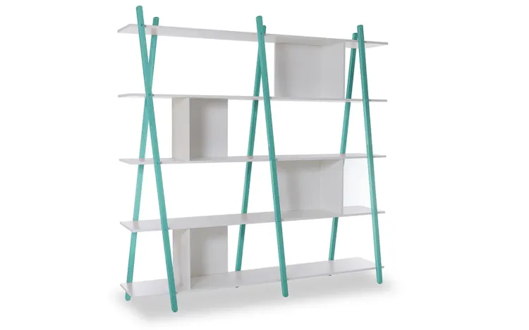 ESTANTE PARA LIVROS 5 PRATELEIRAS COM PÉS DE MADEIRA COR AZUL  SUE 180X38X180 CM