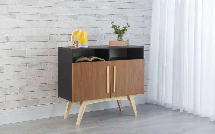 ARMÁRIO BUFFET 2 PORTAS PARA SALA DE JANTAR COM NICHO DOLORES PRETO COM FREIJÓ E TAEDA 90x35x79 CM