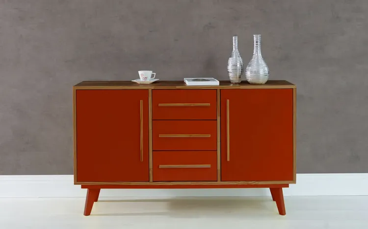ARMÁRIO 2 PORTAS COM GAVETA CELESTE CAPUCCINO E VERMELHO 133X40X79,5 CM
