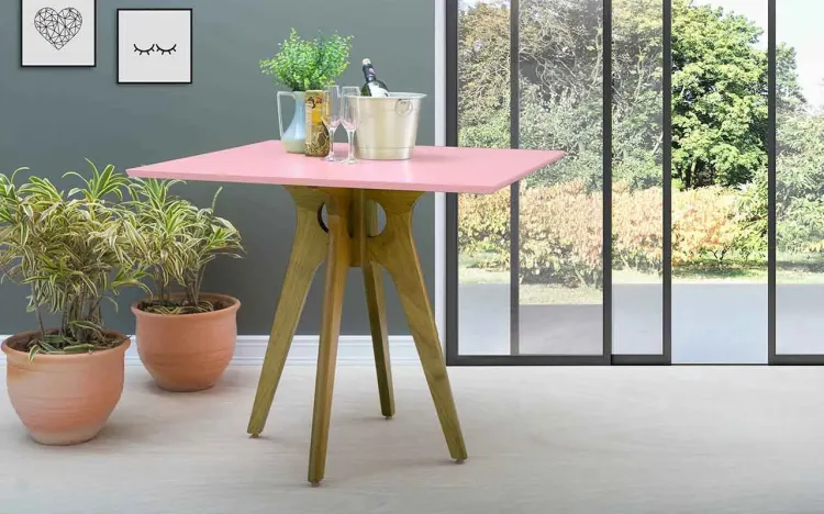 MESA PARA RESTAURANTE QUADRADA BIANCHI 90X90X77CM AMÊNDOA E ROSA BEBÊ