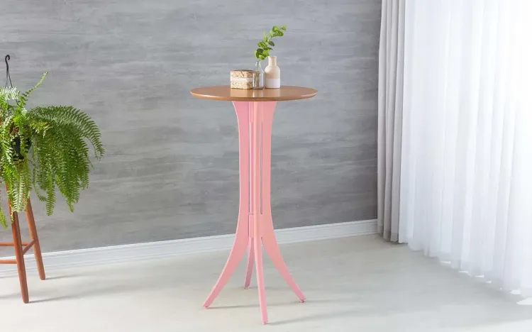 MESA DE MADEIRA MACIÇA ALTA GOURMET REDONDA JULIETTE 60x60X107CM JATOBÁ E ROSA BEBÊ