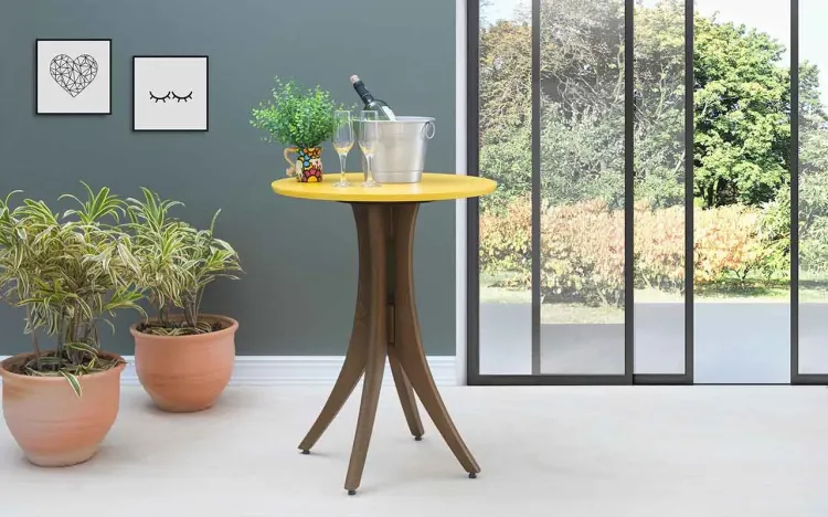 MESA BISTRÔ PEQUENA REDONDA JULIETTE 60X77CM NOGUEIRA E AMARELO