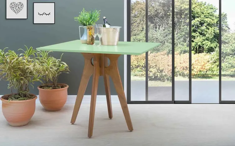 MESA DE JANTAR QUADRADA BIANCHI 90X90X77CM JATOBÁ E VERDE SÁLVIA
