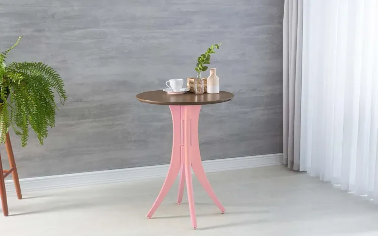 MESA PARA APARTAMENTO PEQUENO REDONDA JULIETTE 60X77CM CAPUCCINO E ROSA BEBÊ