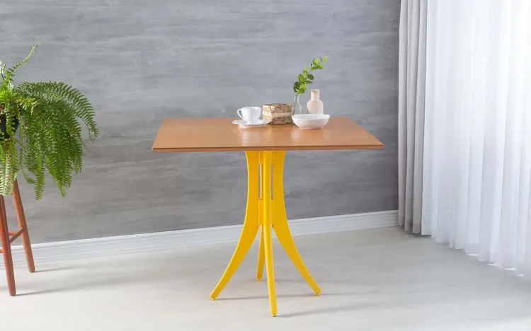MESA PARA LANCHONETE QUADRADA JULIETTE 90X90X77CM JATOBÁ E AMARELO