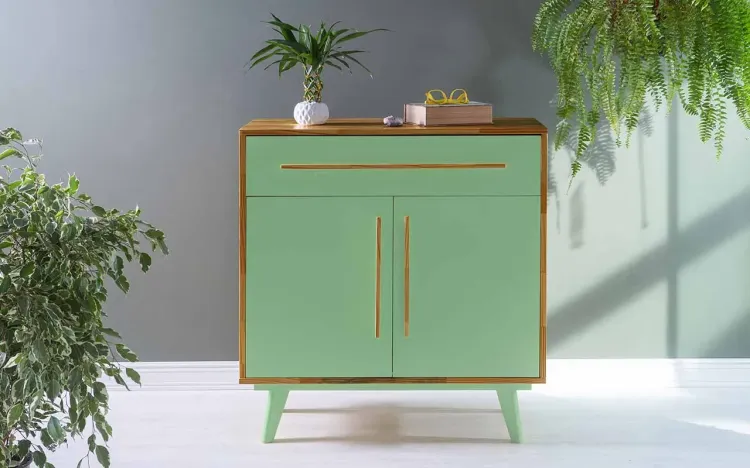 BUFFET PARA SALA DE JANTAR COM GAVETA E 2 PORTAS CELESTE NÓZES E VERDE SÁLVIA 90X40X98 CM