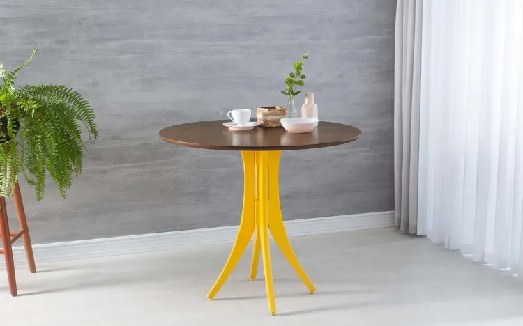 MESA 4 CADEIRAS REDONDA JULIETTE 90X77CM CAPUCCINO E AMARELO