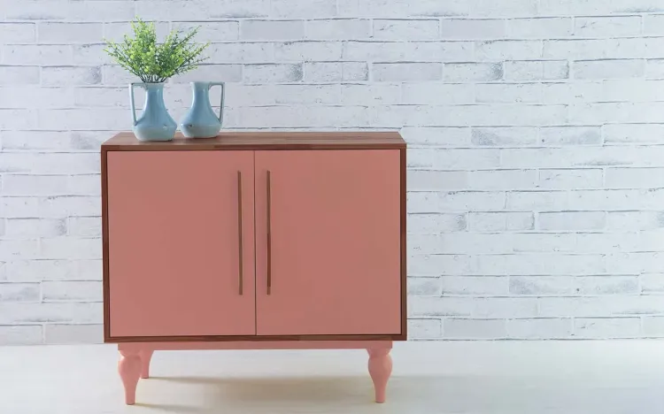 BUFFET PARA SALA PÉS TORNEADOS 2 PORTAS SIDERAL 90X40X79,5 CM CAPUCCINO E ROSA CORAL