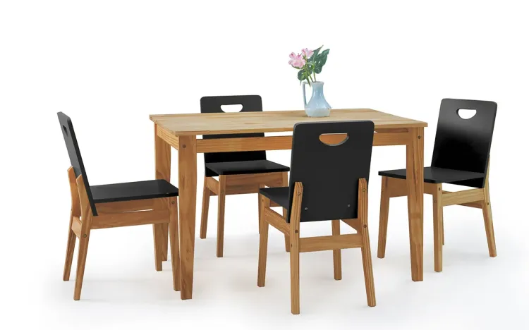 MESA DE JANTAR 4 CADEIRAS TUCUPI ACABAMENTO NOZES E LACA PRETO 120CM