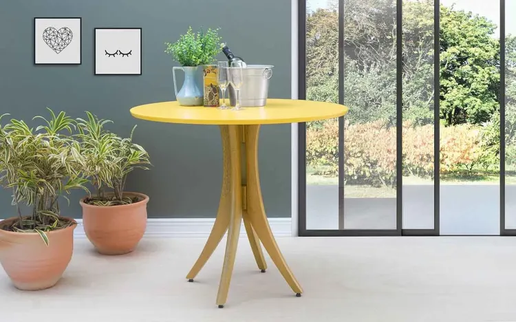 MESA PARA RESTAURANTE REDONDA JULIETTE 90X77CM AMÊNDOA E AMARELO