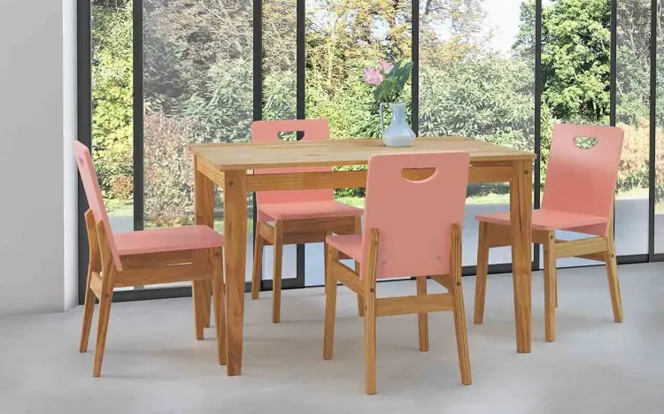 MESA DE JANTAR 4 LUGARES TUCUPI 120CM ACABAMENTO STAIN NÓZES E ROSA CORAL