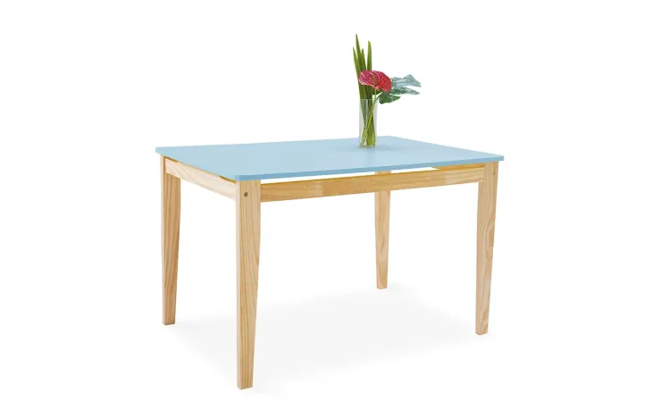 MESA PARA SALA DE JANTAR TUCUPI ACABAMENTO STAIN NATURAL E AZUL BEBÊ 120X80X76CM 