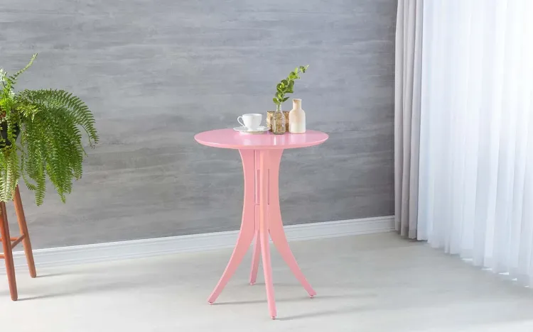 MESA PARA APARTAMENTO PEQUENO REDONDA JULIETTE 60X77CM LACA ROSA BEBÊ