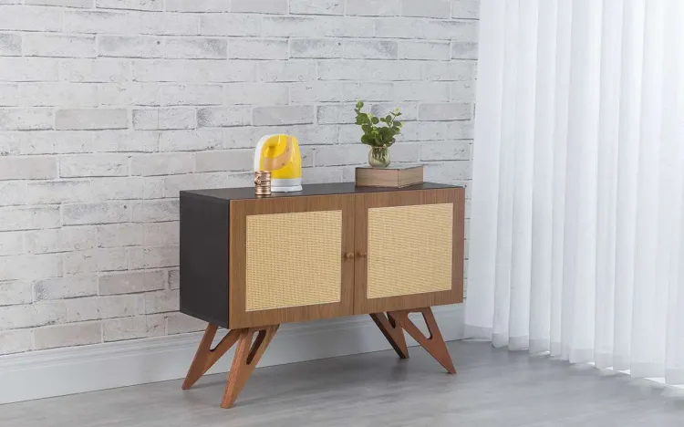 BALCÃO BUFFET DE PALHINHA 2 PORTAS FREDDIE PRETO COM FREIJÓ E JATOBÁ 90x35x64,7 CM
