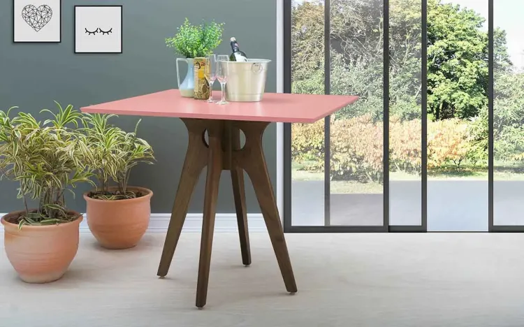 MESA PARA APARTAMENTO PEQUENO QUADRADA BIANCHI 90X90X77CM NOGUEIRA E ROSA CORAL