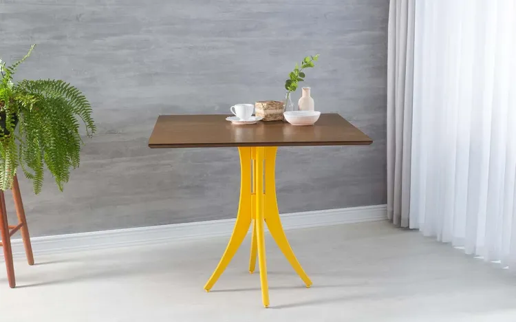 MESA DE RESTAURANTE QUADRADA JULIETTE 90X90X77CM CAPUCCINO E AMARELO