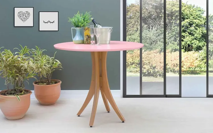 MESA 4 LUGARES REDONDA JULIETTE 90X77CM JATOBÁ E ROSA BEBÊ