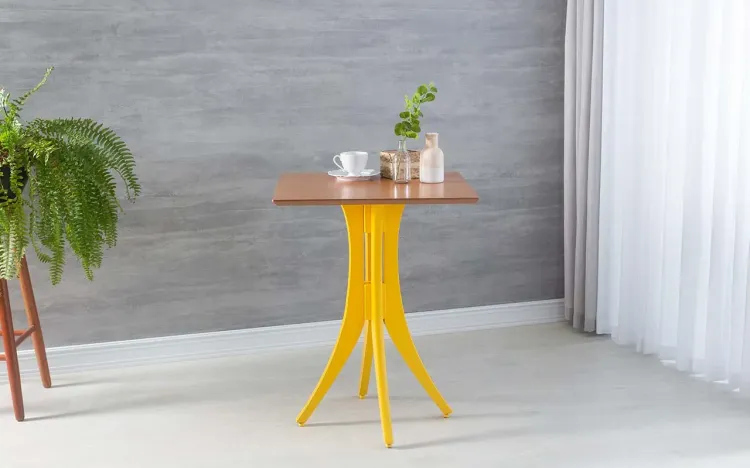 MESA DE JANTAR PEQUENA QUADRADA JULIETTE 60X60X77CM JATOBÁ E AMARELO
