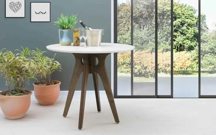 MESA 4 CADEIRAS REDONDA BIANCHI 90X77CM NOGUEIRA E BRANCO