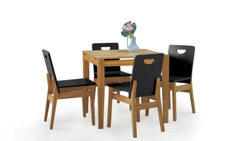 MESA COM CADEIRAS TUCUPI ACABAMENTO NOZES E LACA PRETO 80CM 