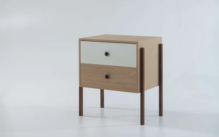 MESINHA DE APOIO 2 GAVETAS NASH MDF CARVALHO COM BRANCO E PÉS IMBUIA 54X37X60 CM
