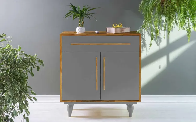 BALCÃO DE MADEIRA COM GAVETA E 2 PORTAS SIDERAL NÓZES E CINZA CONCRETO 90X40X98 CM