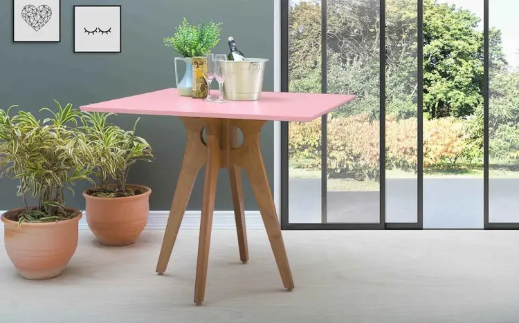MESA DE RESTAURANTE QUADRADA BIANCHI 90X90X77CM JATOBÁ E ROSA BEBÊ
