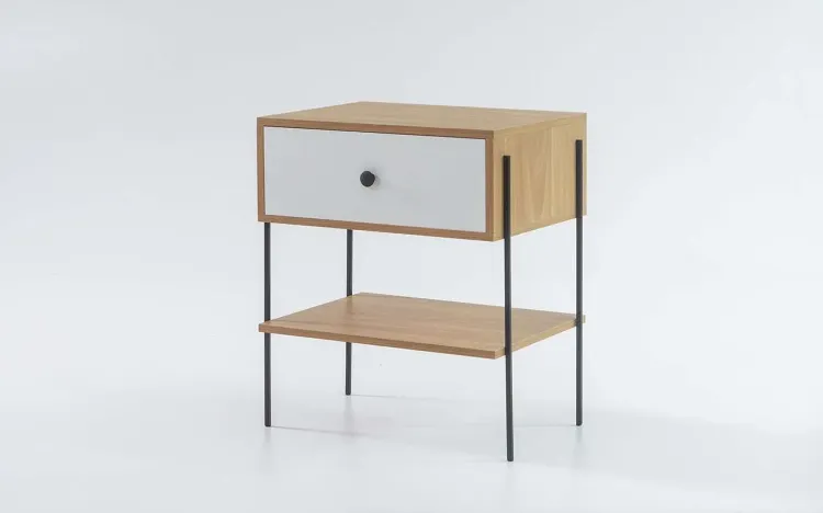 MESINHA LATERAL PARA QUARTO NASH MDF DUAL COM BRANCO E PÉS METAL 52X37X60 CM