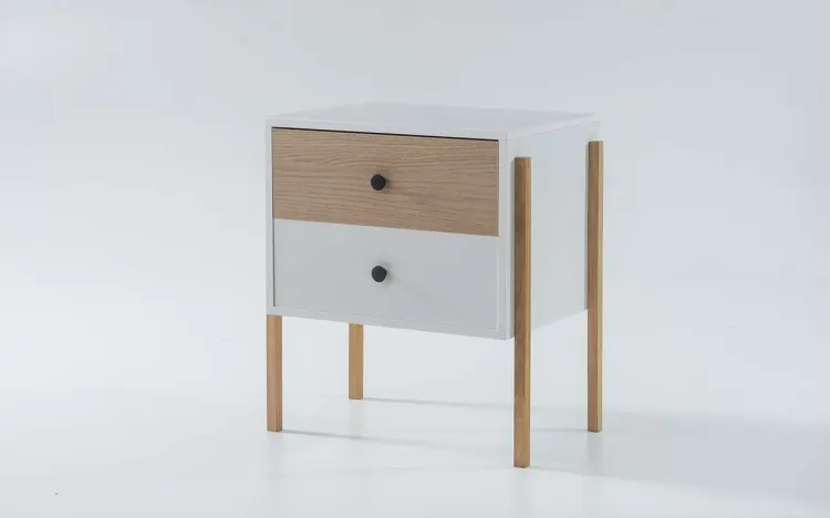 MESA DE CABECEIRA ALTA 2 GAVETAS NASH MDF BRANCO COM CARVALHO E PÉS TAUARI 54X37X60 CM